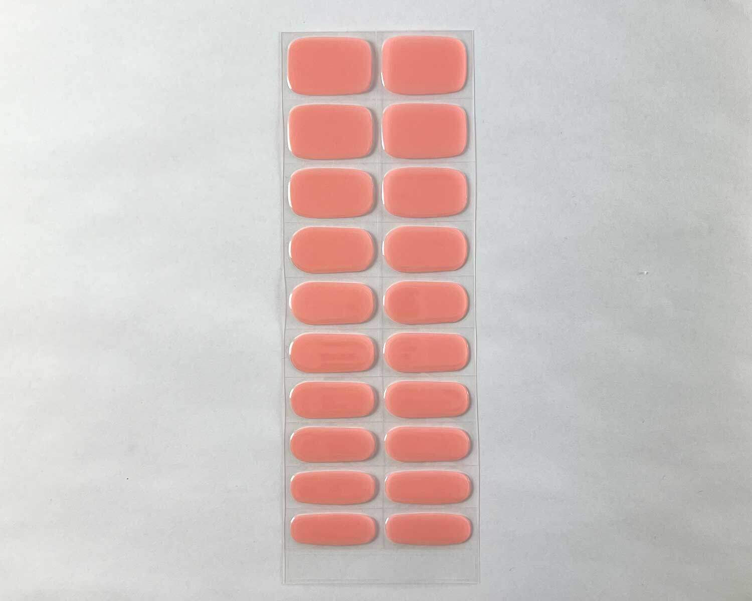 Strawberry Sunday pink semi-cured gel nails strip showing 20 pieces with 10 different sizes on white background