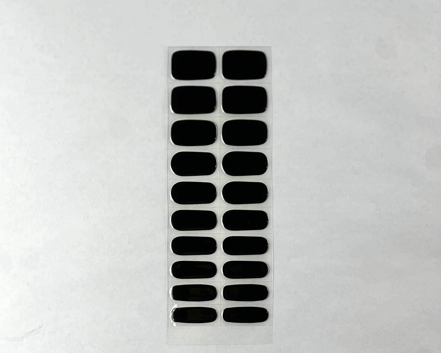 Night black semi-cured gel nails strip showing 20 pieces with 10 different sizes on white background
