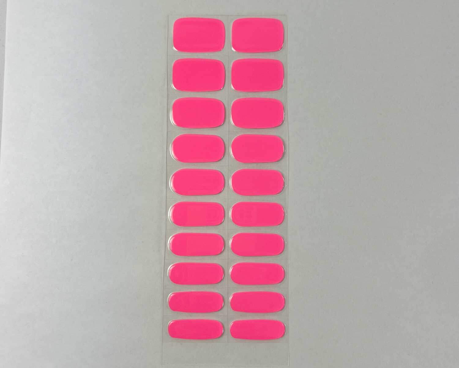 Barbie pink semi-cured gel nails strip showing 20 pieces with 10 different sizes on white background
