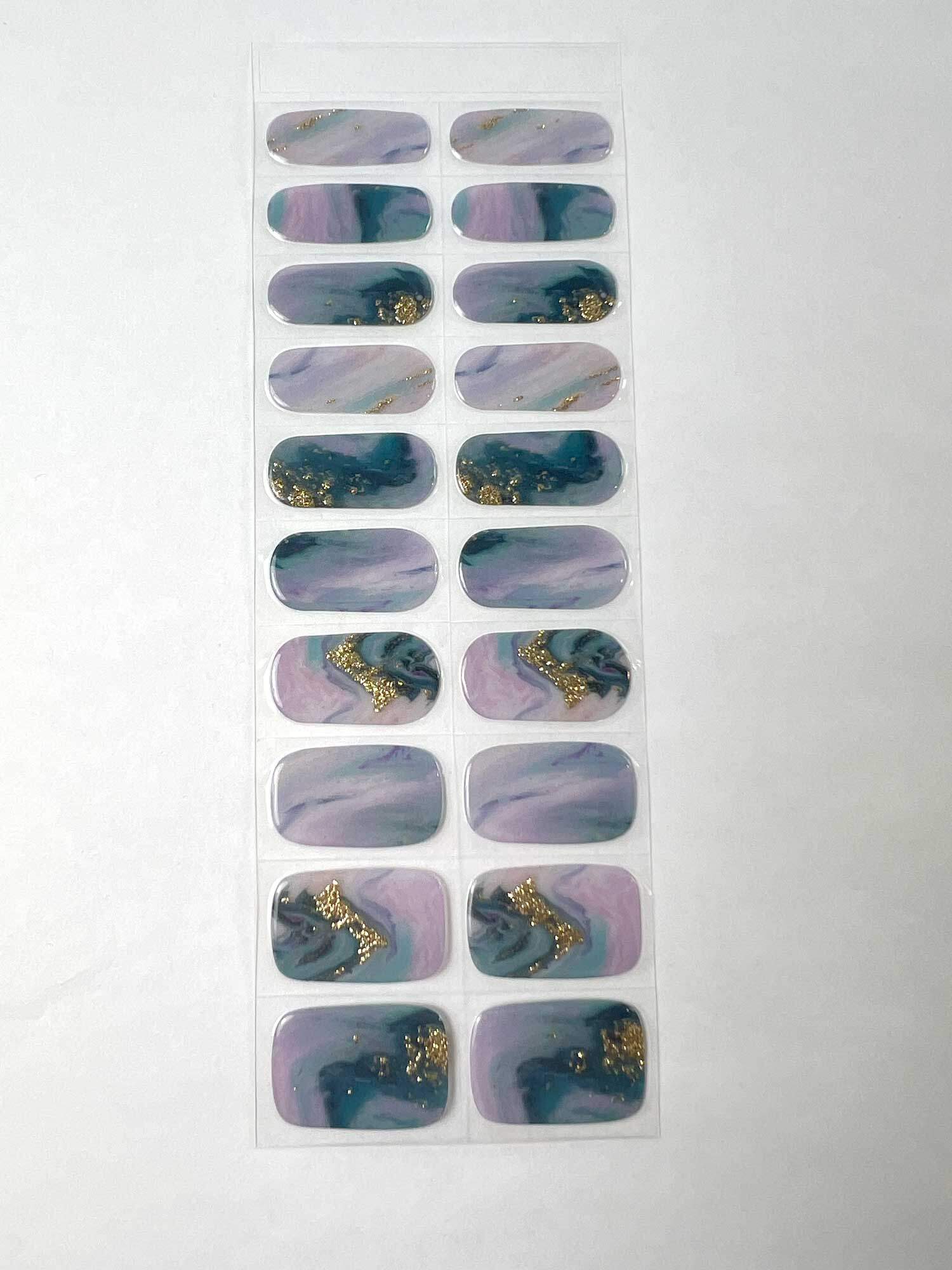 Opal Glitter Gold semi-cured gel nails strip showing 20 pieces with 10 different sizes on white background