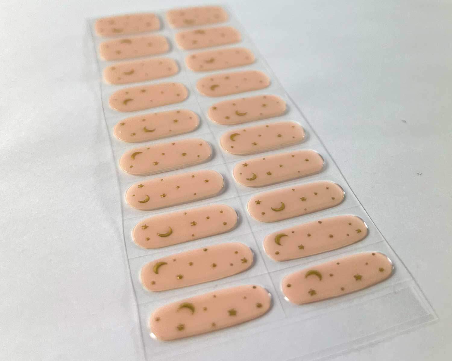 moon child semi cured gel nails on angle zoomed in on white background