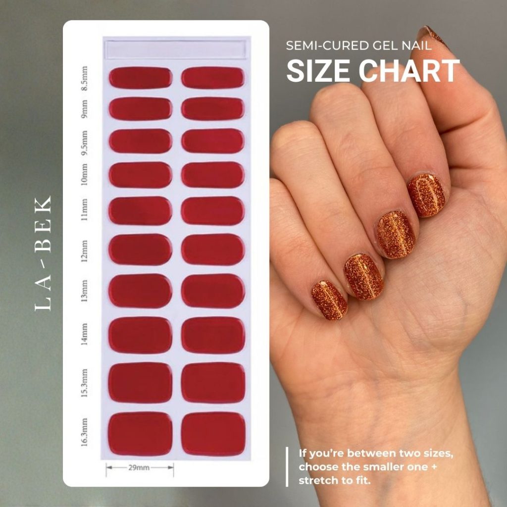 semi-cured gel nail strip size chart